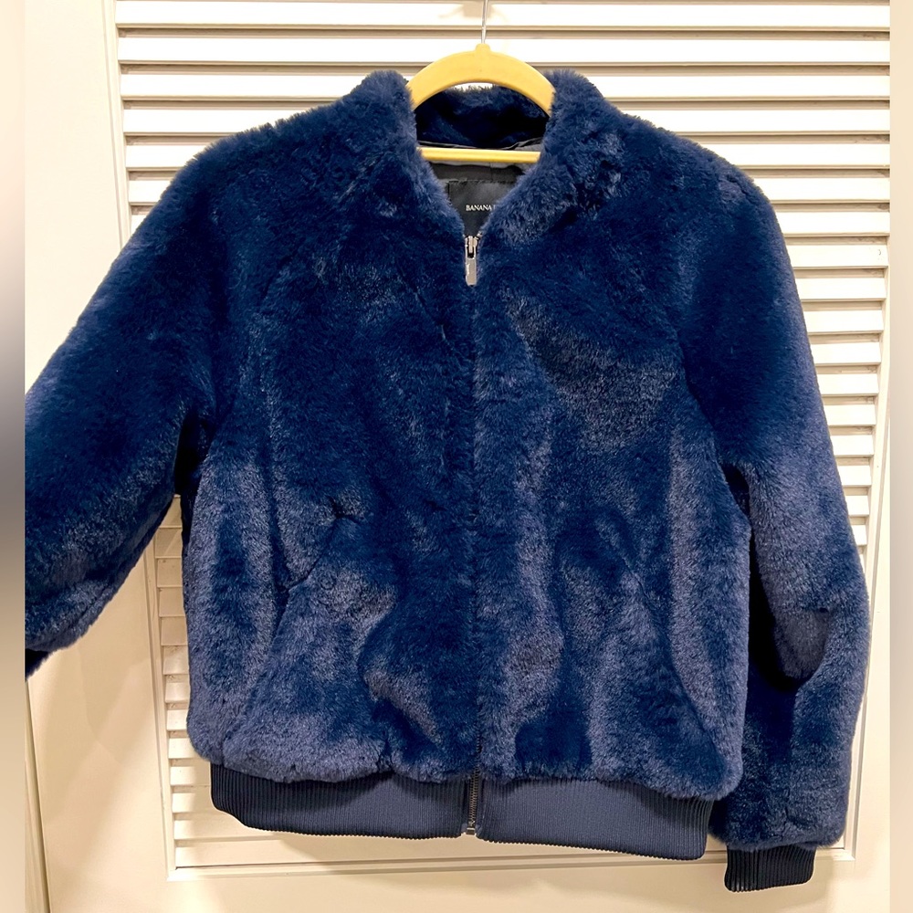 Banana Republic Faux Blue Fur Bomber